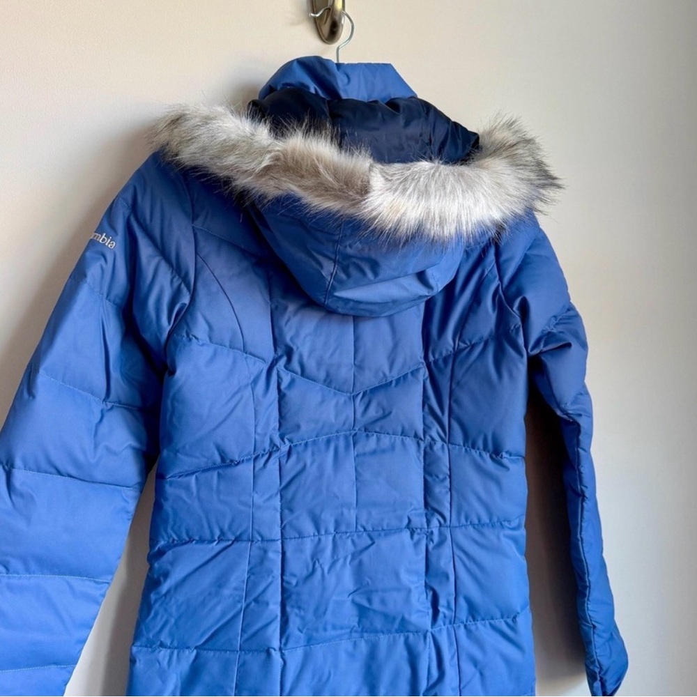 Columbia Crystal Caves Mid Blue Puffer Winter Coat Faux Fur Jacket XS - Picture 4 of 11